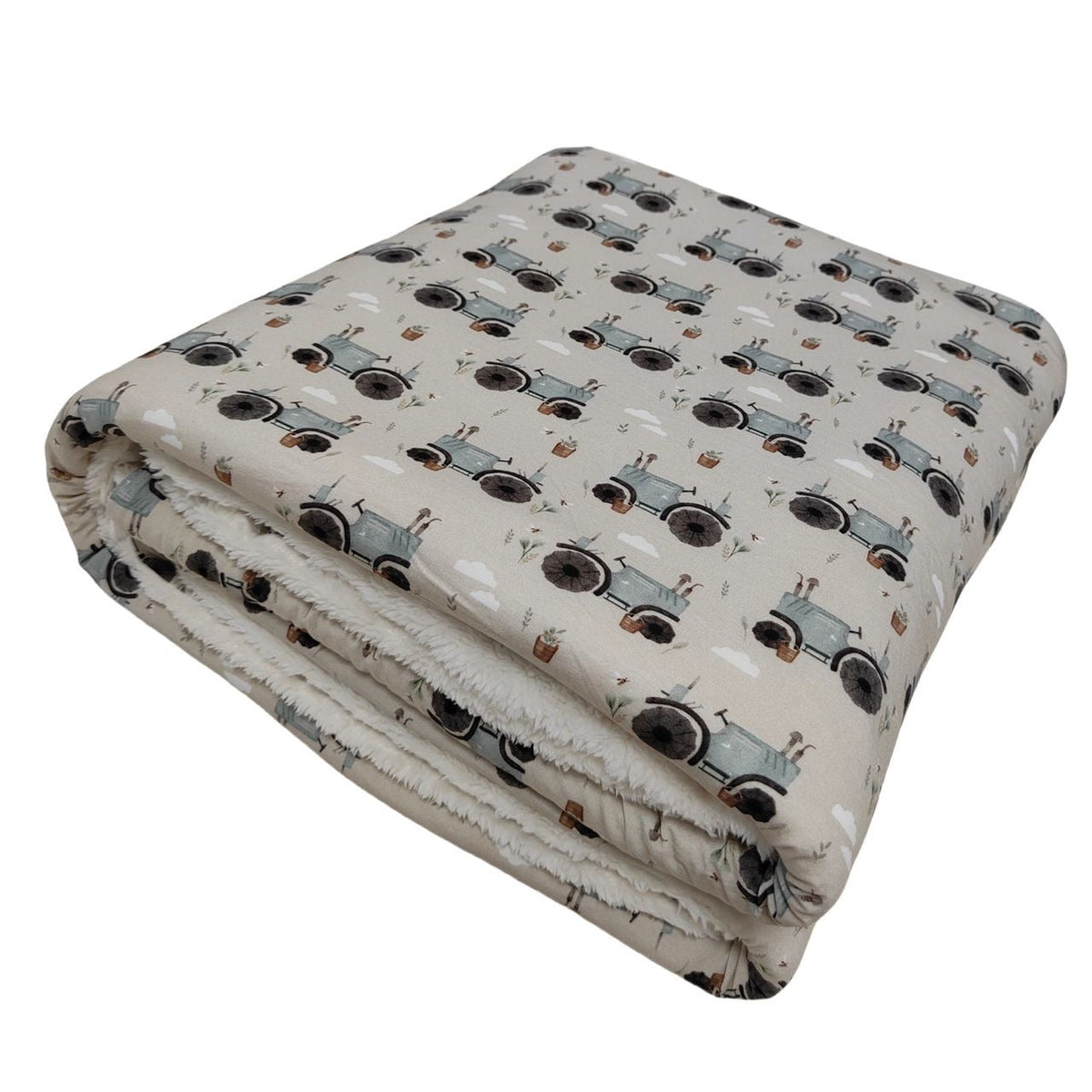 Blue Tractor Fuzzy Bamboo Blanket