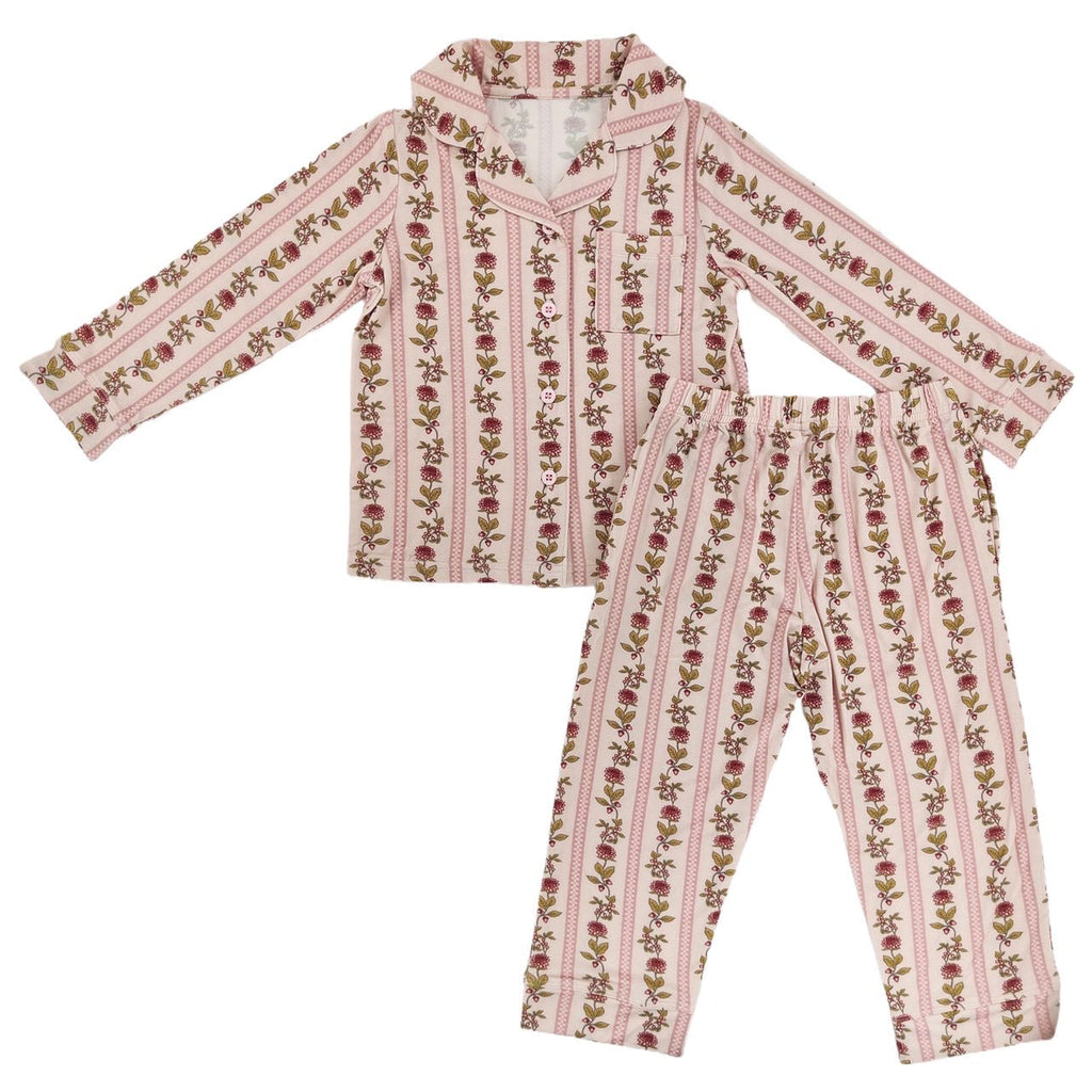 Vintage Floral Stripe Bamboo Button Up Set