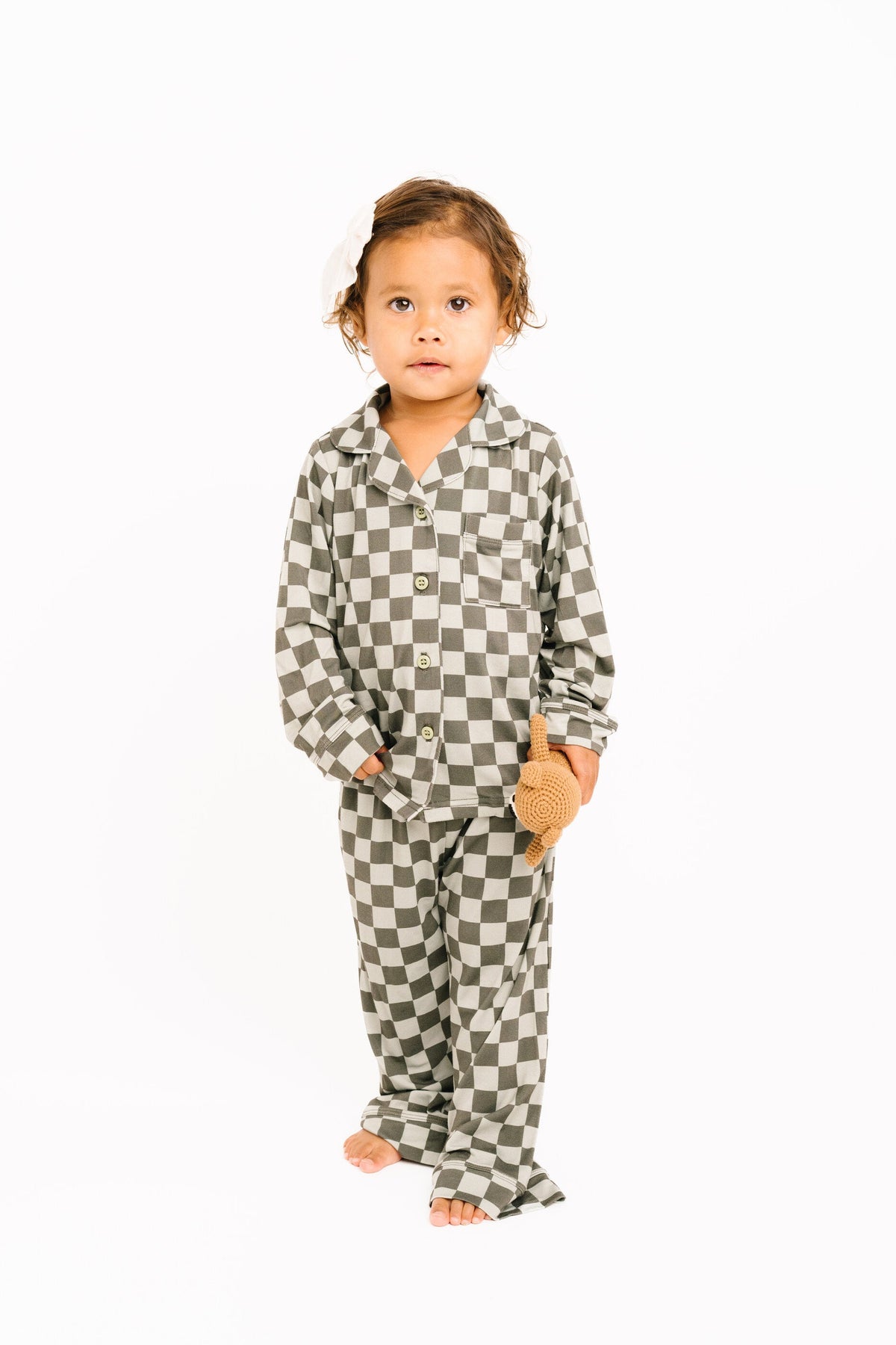 Pine Checkered Kid Long Sleeve Bamboo Button Up Set
