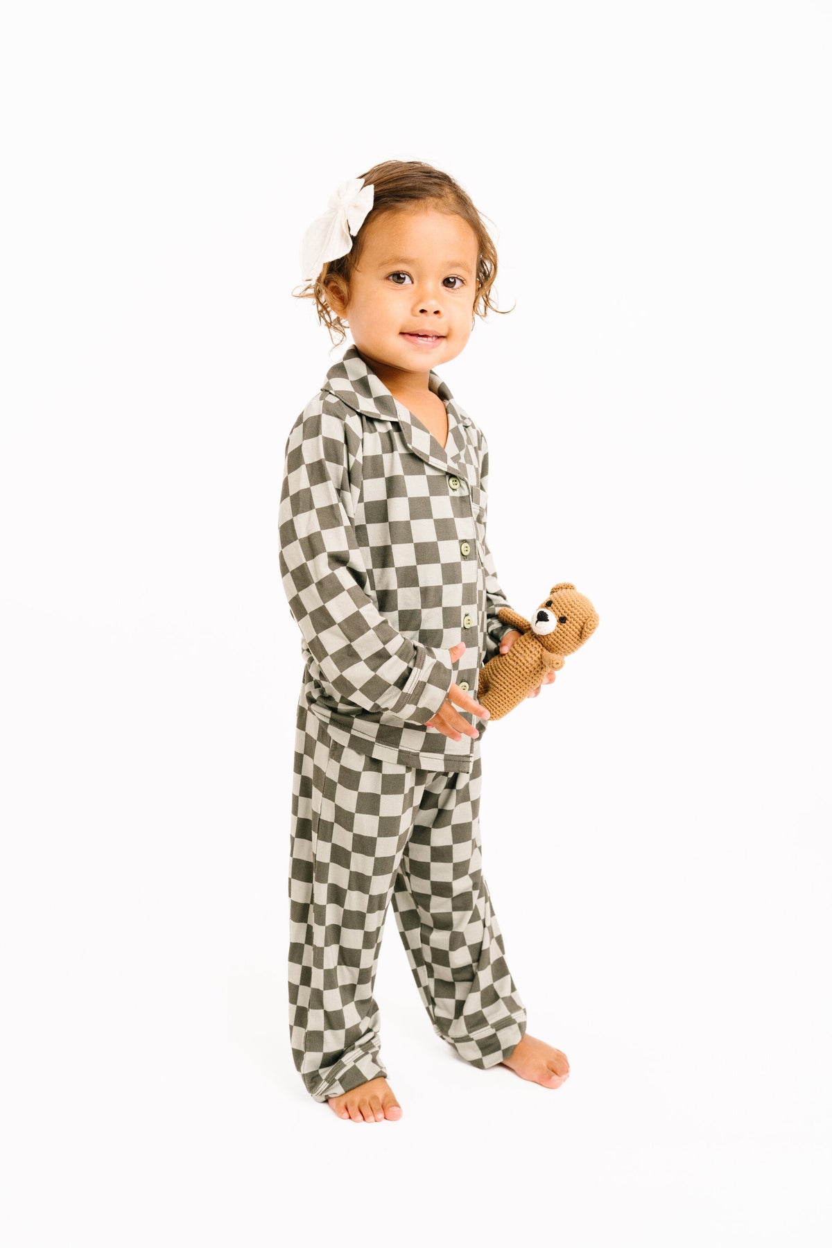 Pine Checkered Kid Long Sleeve Bamboo Button Up Set