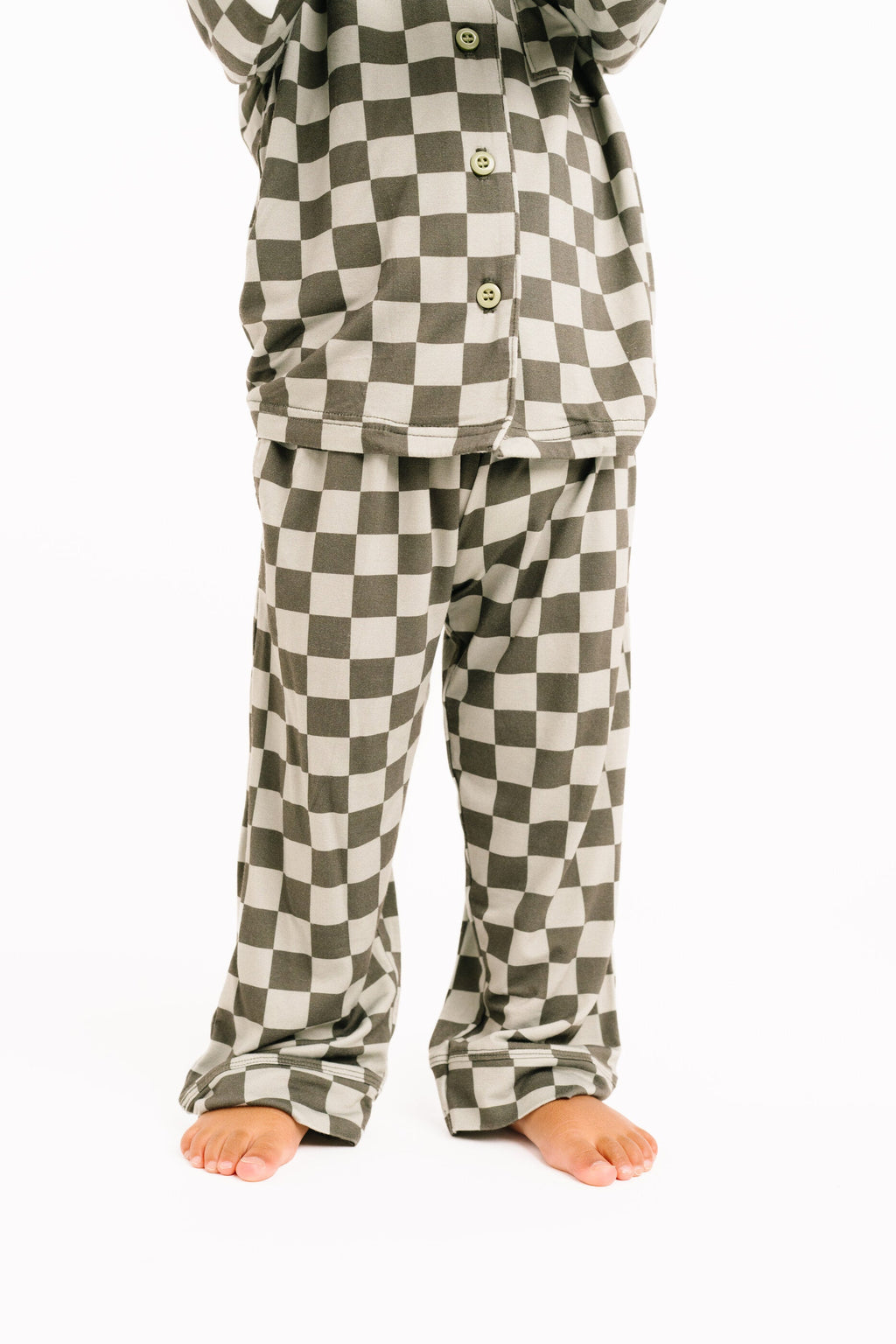 Pine Checkered Kid Long Sleeve Bamboo Button Up Set