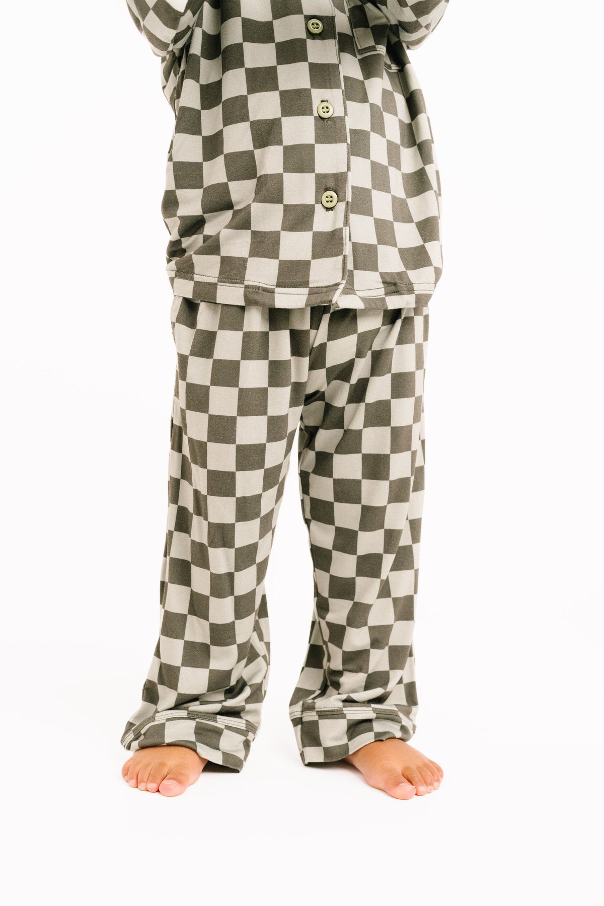 Pine Checkered Kid Long Sleeve Bamboo Button Up Set