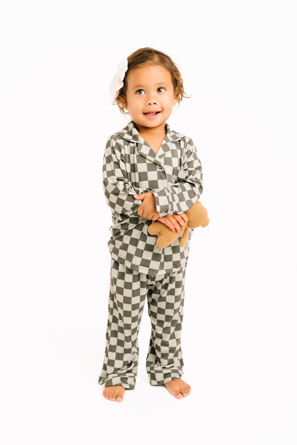 Pine Checkered Kid Long Sleeve Bamboo Button Up Set
