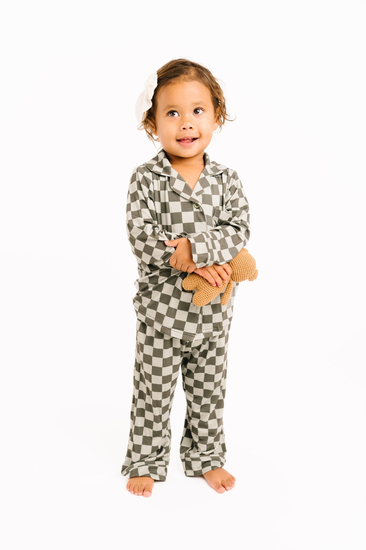 Pine Checkered Kid Long Sleeve Bamboo Button Up Set