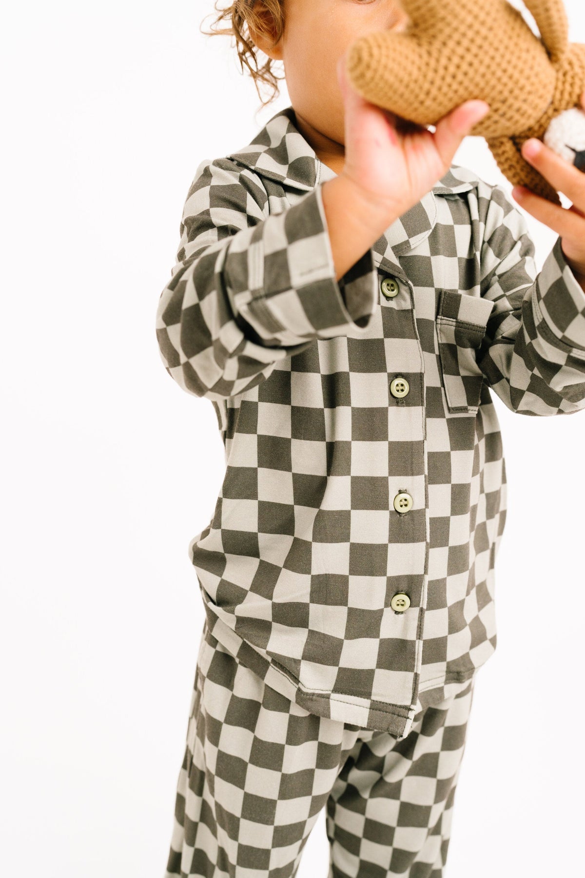 Pine Checkered Kid Long Sleeve Bamboo Button Up Set