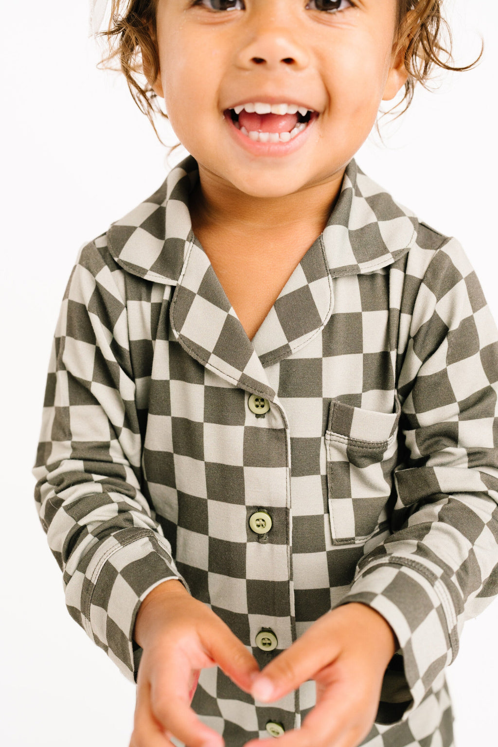 Pine Checkered Kid Long Sleeve Bamboo Button Up Set