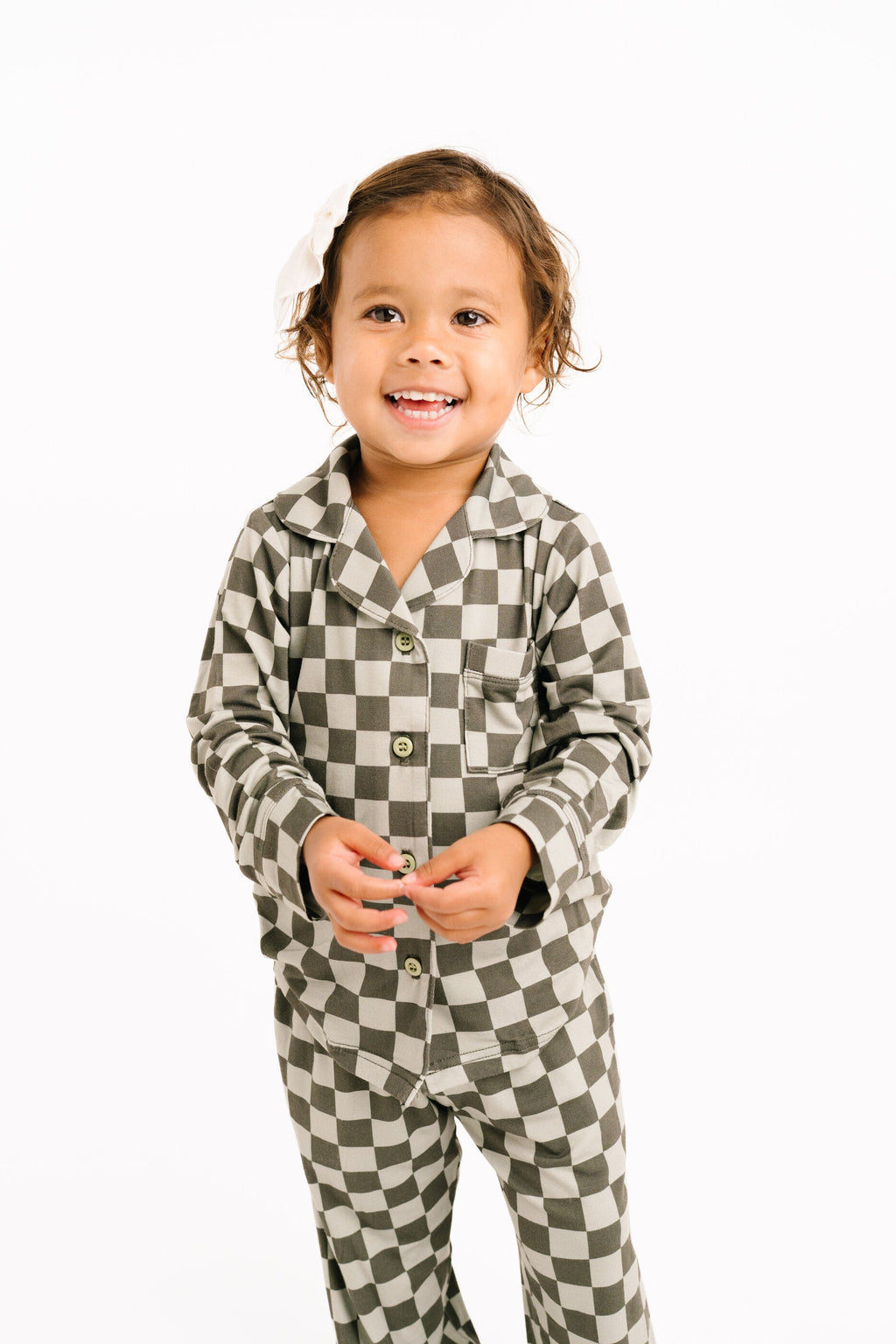 Pine Checkered Kid Long Sleeve Bamboo Button Up Set