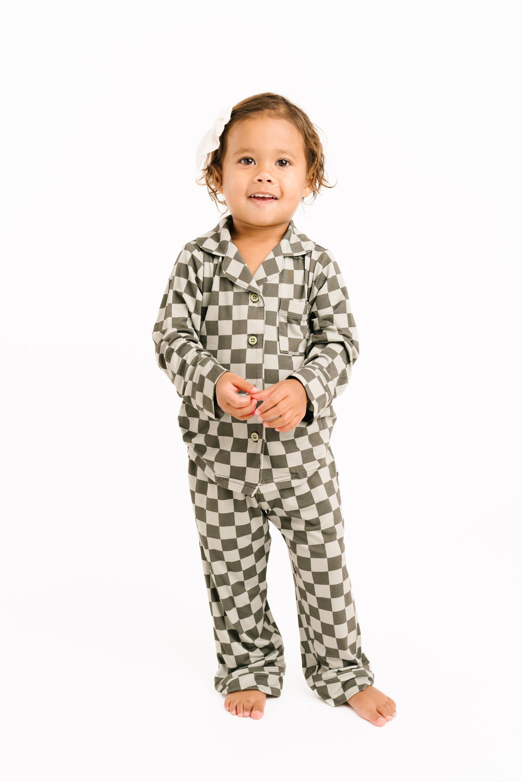Pine Checkered Kid Long Sleeve Bamboo Button Up Set