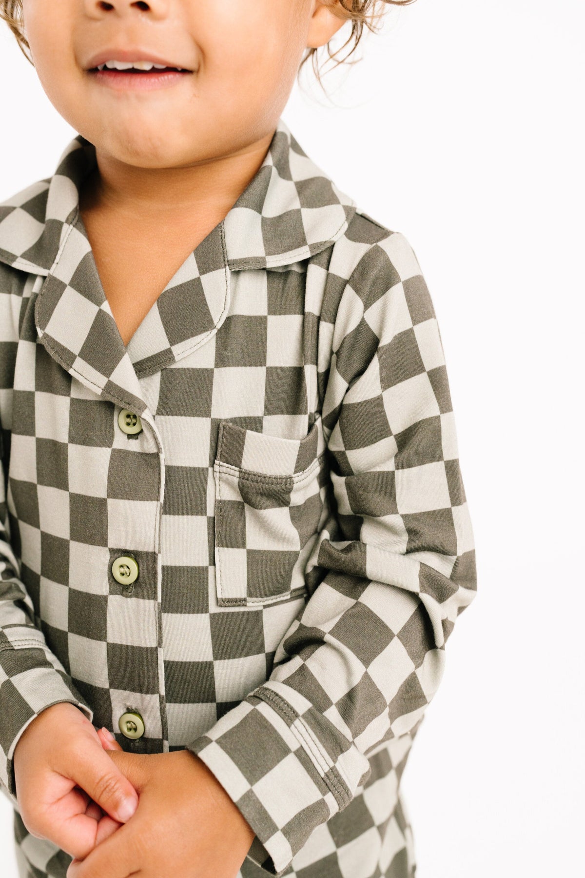 Pine Checkered Kid Long Sleeve Bamboo Button Up Set