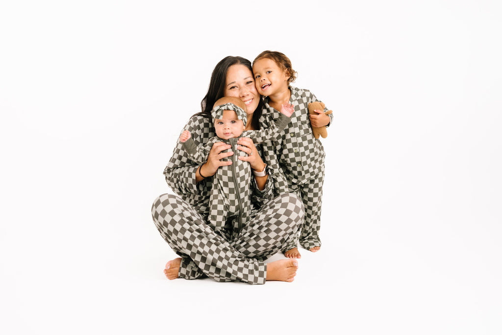 Pine Checkered Kid Long Sleeve Bamboo Button Up Set
