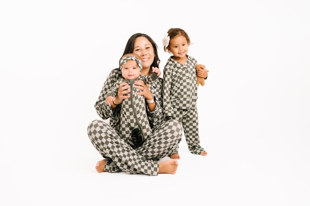 Pine Checkered Kid Long Sleeve Bamboo Button Up Set