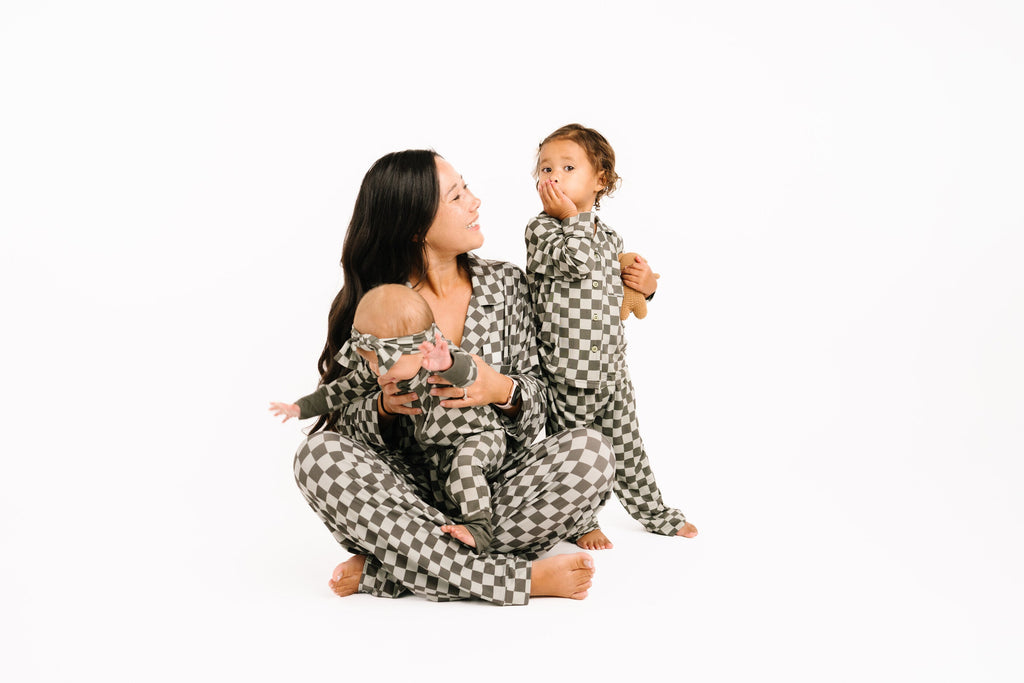 Pine Checkered Kid Long Sleeve Bamboo Button Up Set