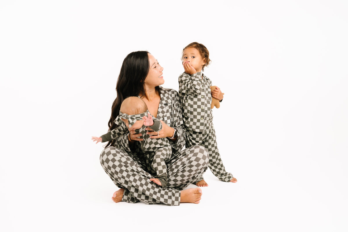 Pine Checkered Kid Long Sleeve Bamboo Button Up Set
