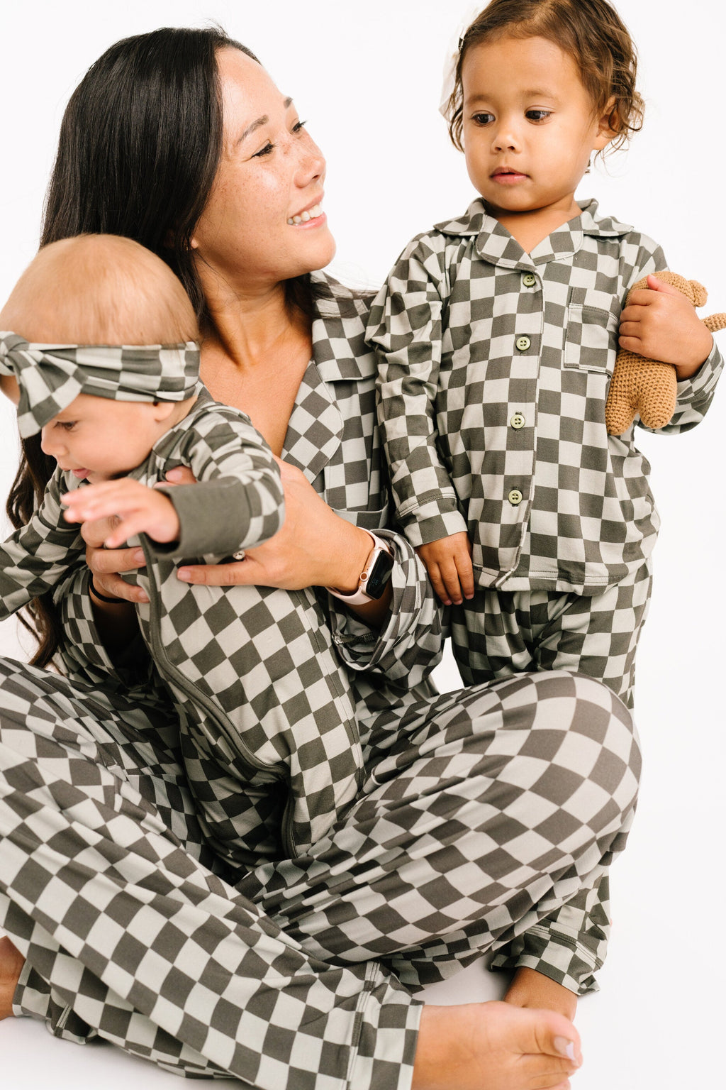 Pine Checkered Kid Long Sleeve Bamboo Button Up Set