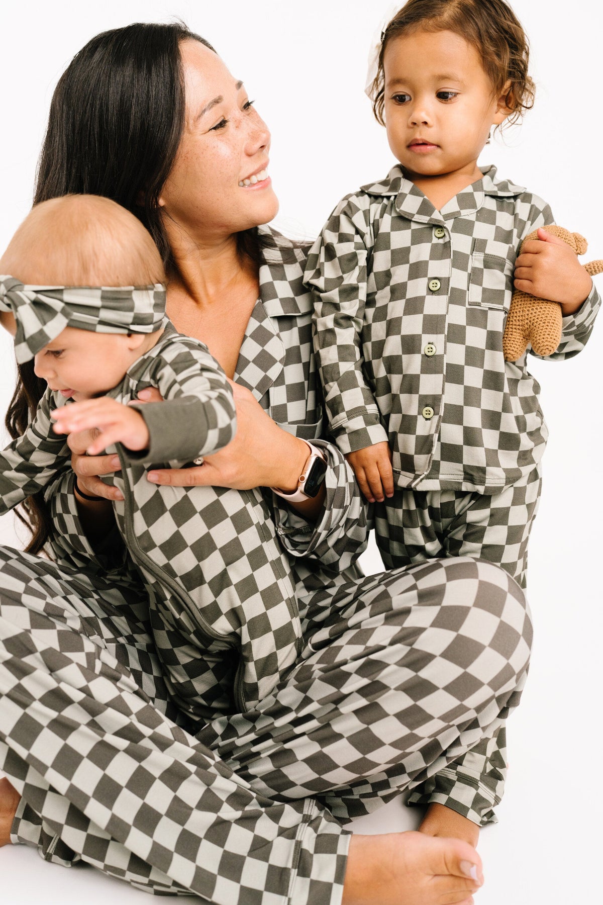Pine Checkered Kid Long Sleeve Bamboo Button Up Set