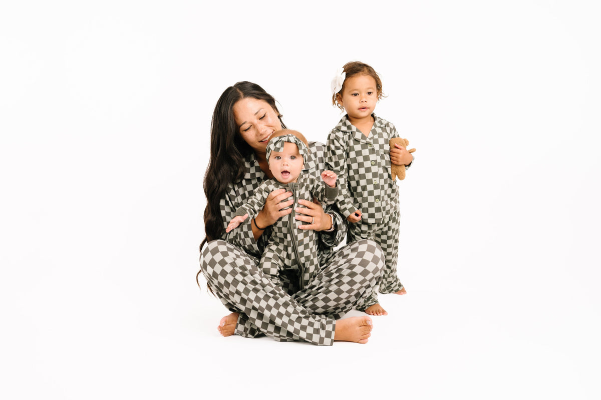 Pine Checkered Kid Long Sleeve Bamboo Button Up Set