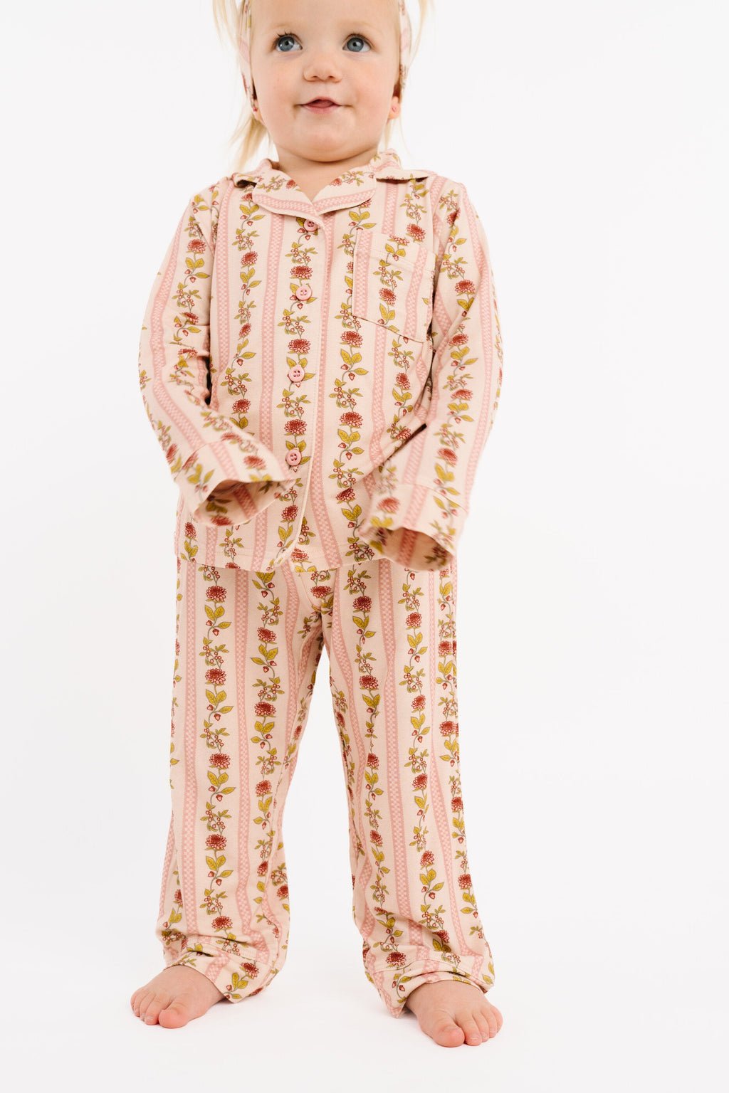 Vintage Floral Stripe Bamboo Button Up Set