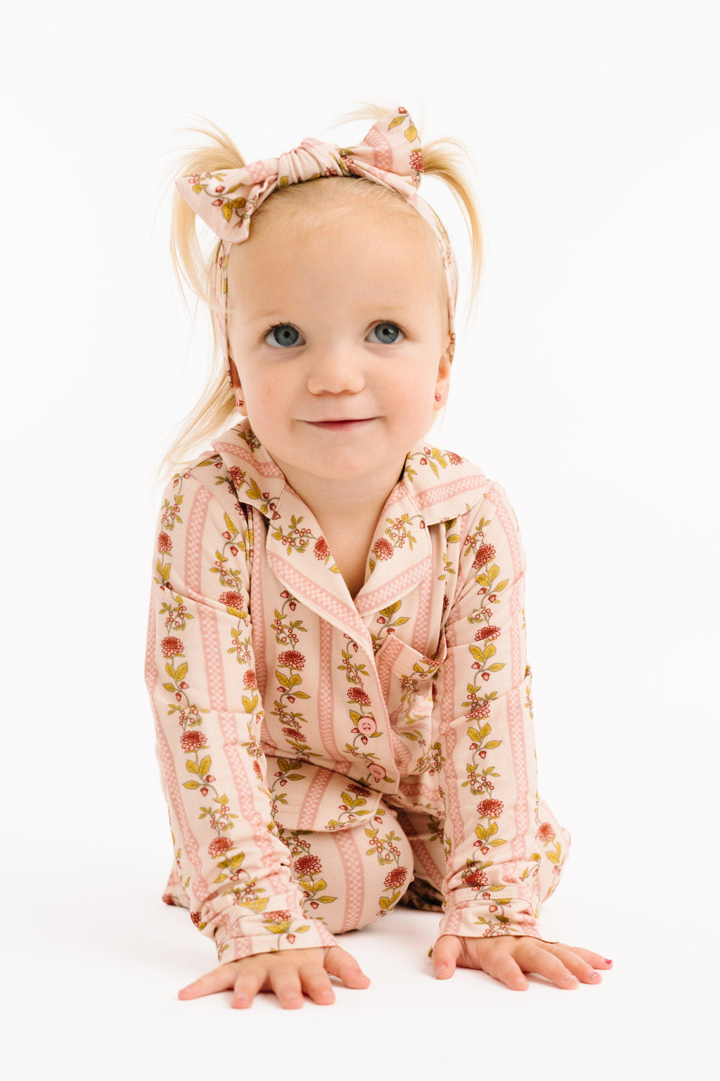 Vintage Floral Stripe Bamboo Button Up Set