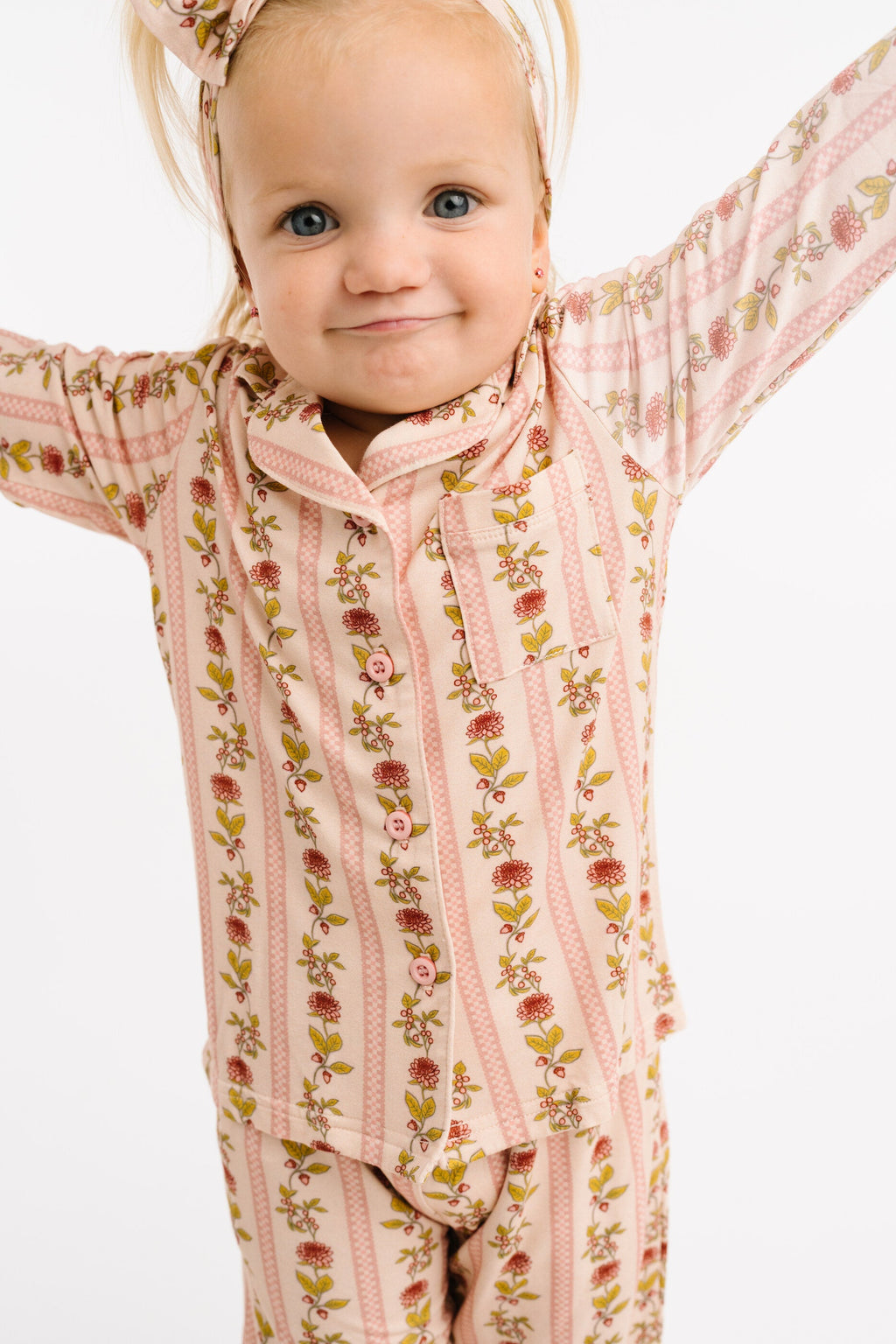 Vintage Floral Stripe Bamboo Button Up Set