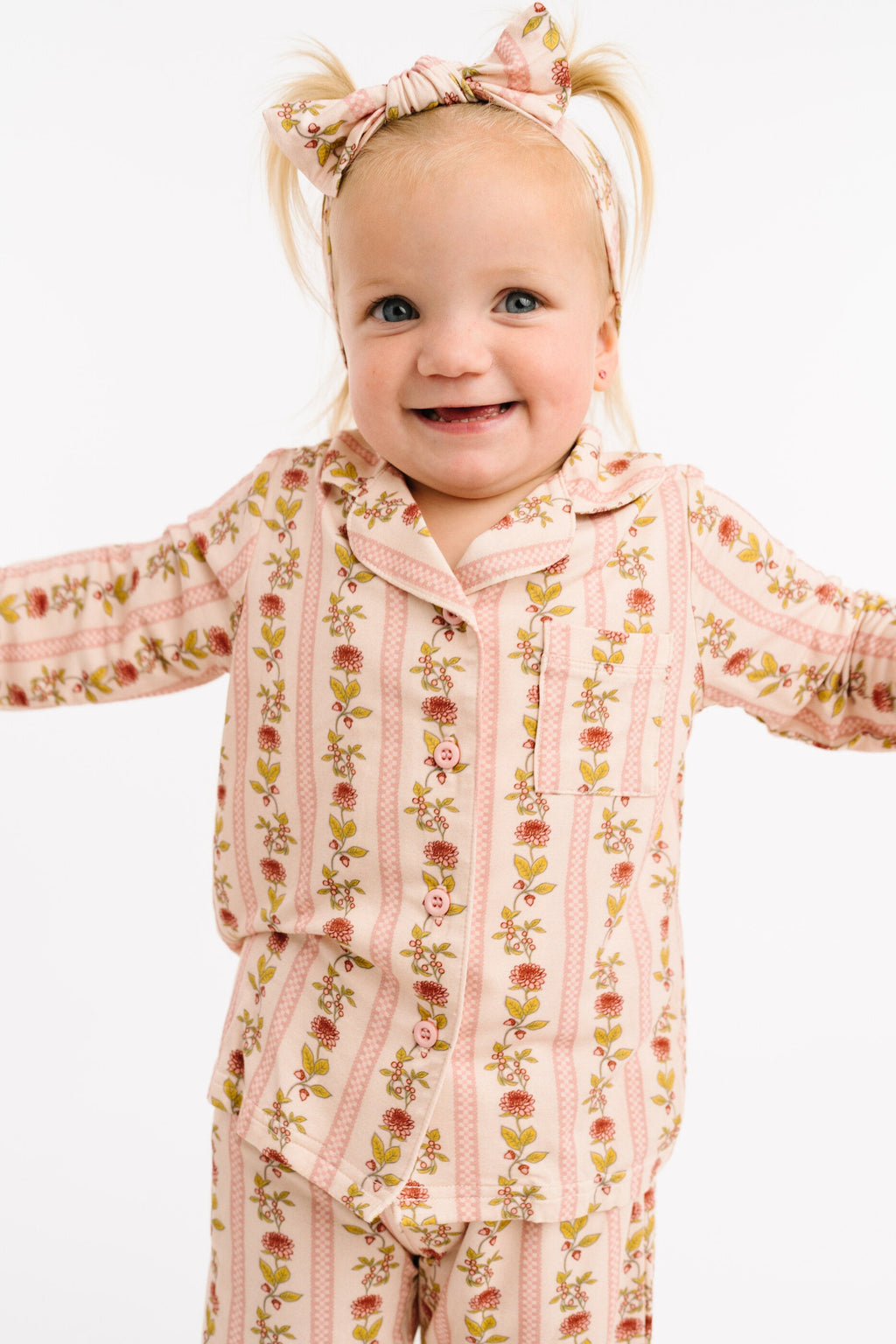 Vintage Floral Stripe Bamboo Button Up Set
