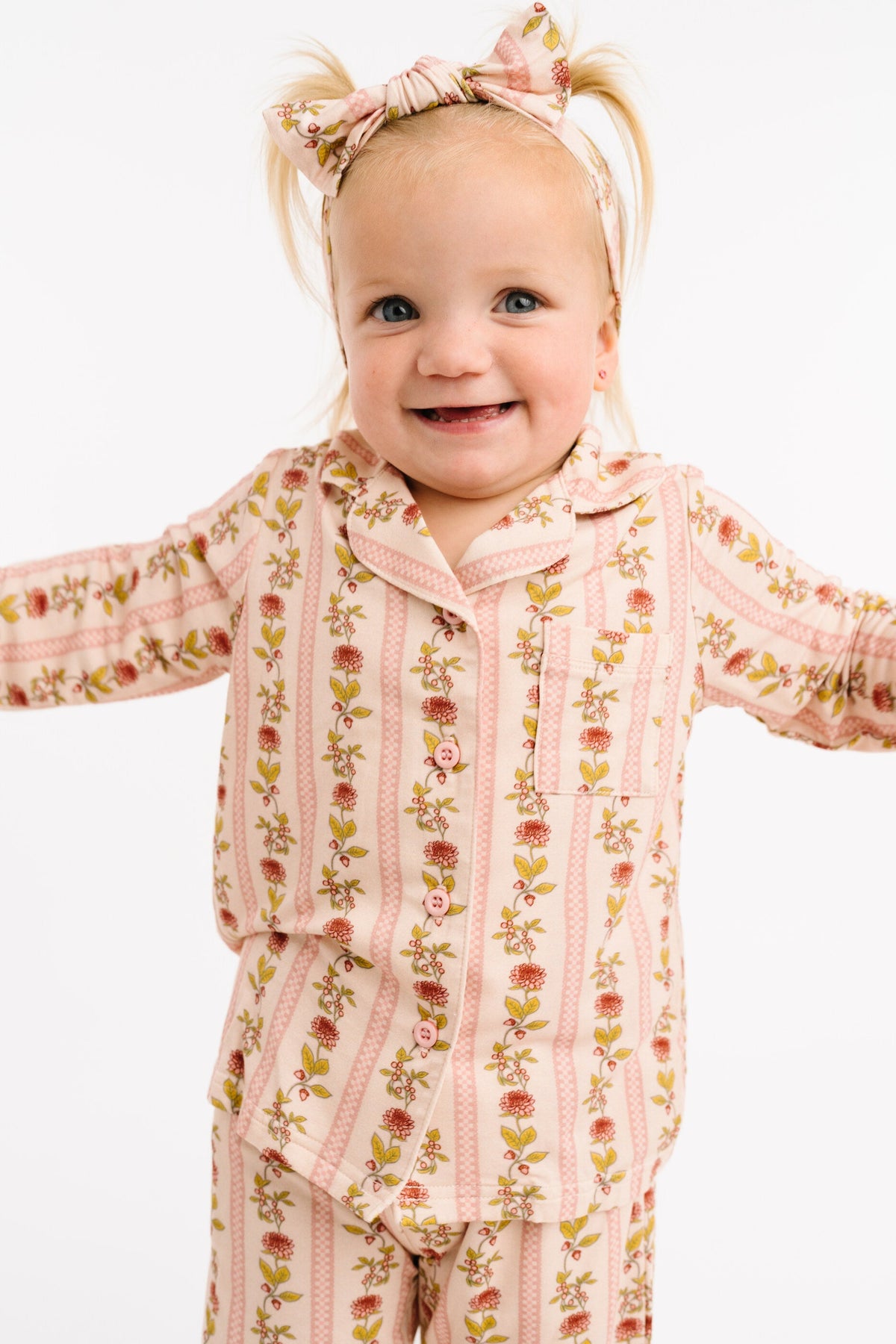 Vintage Floral Stripe Bamboo Button Up Set