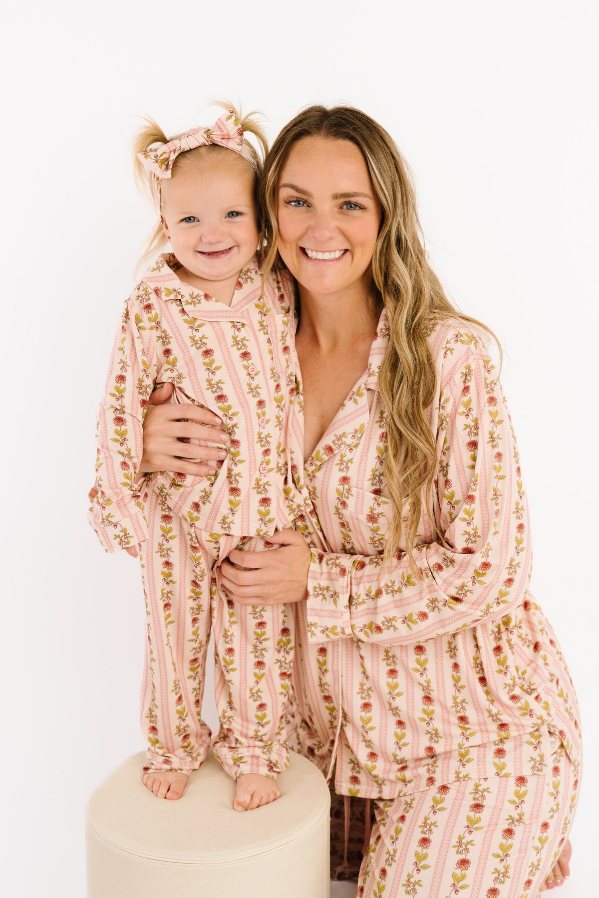 Vintage Floral Stripe Bamboo Button Up Set